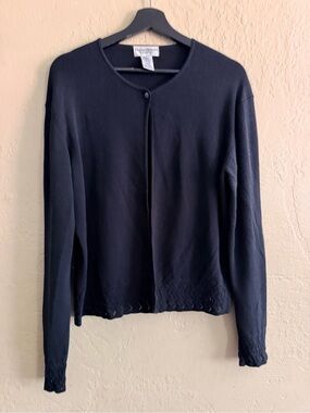 Rena Rowan Black Long-Sleeve Button-Top Beaded Cardigan